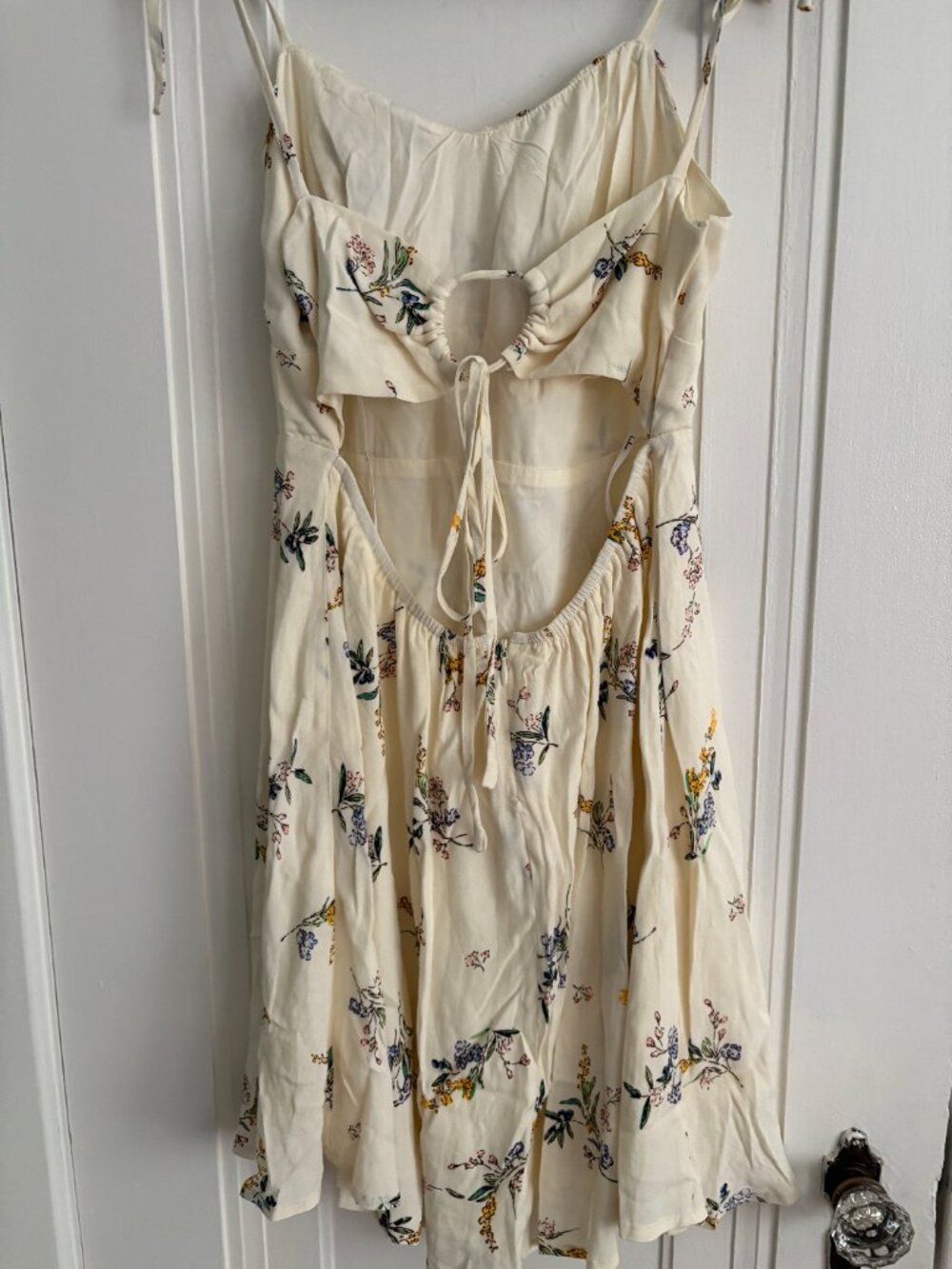 Lulus Spring For You Cream Floral Print Tie-strap Mini Dress White - Size M - Picture 7 of 7